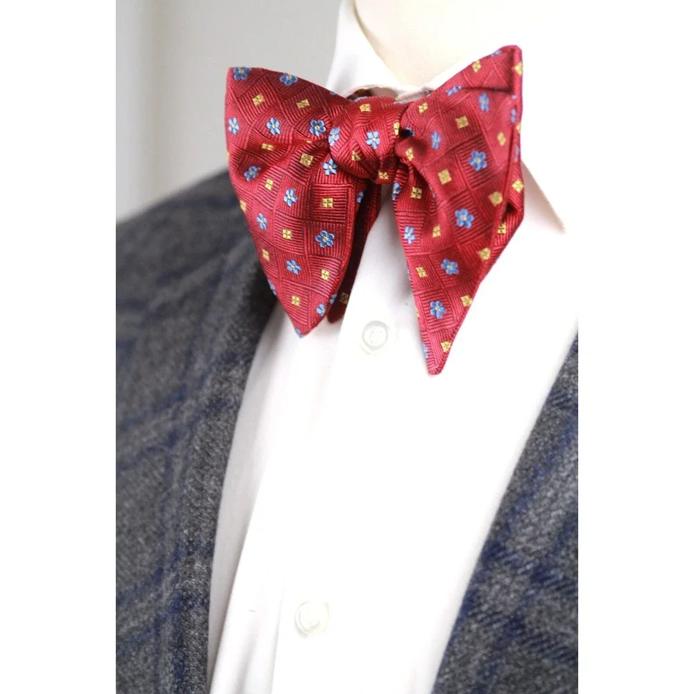Men's Self-Tied Big‎ Butterfly Bow Tie Red Ornamental Pattern S717